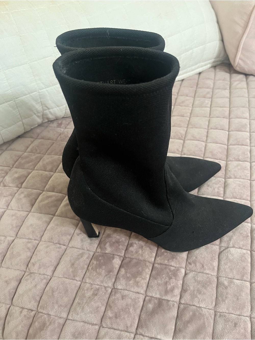 Stuart Weitzman Black Pointed Toe Stretch Ankle Booties
